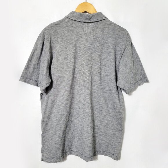 Billy Reid Mens Polo Shirt Size 2XL Gray Pinstripe Pocket Short Sleeve Preppy - Picture 2 of 11